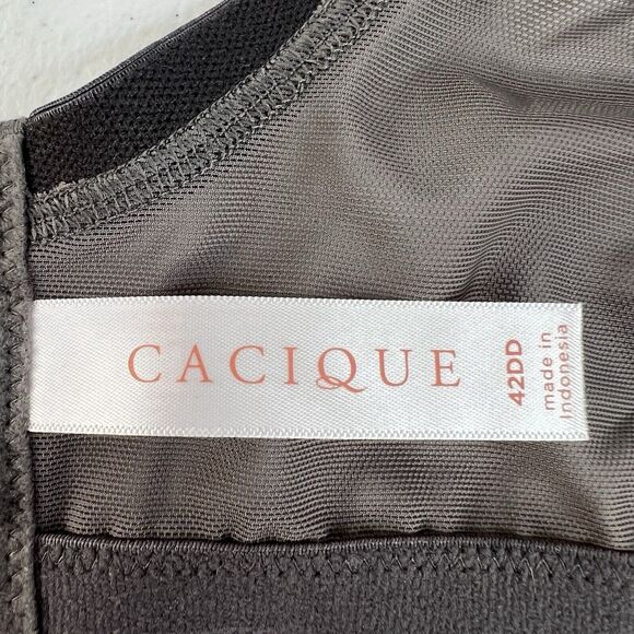 Cacique 42DD Smooth Lightly Lined Full Coverage Bra With Lace Gray Pink Bow - Picture 13 of 16